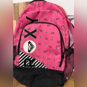 Roxy Pink and Black Backpack with Bicycle Pattern